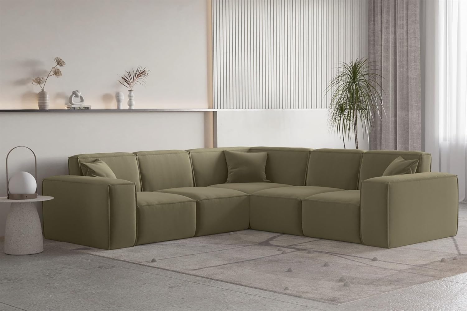 Fun Möbel Ecksofa Designersofa CELES Premium in Stoff Opera Velvet Seite Universal (Olivgrün)