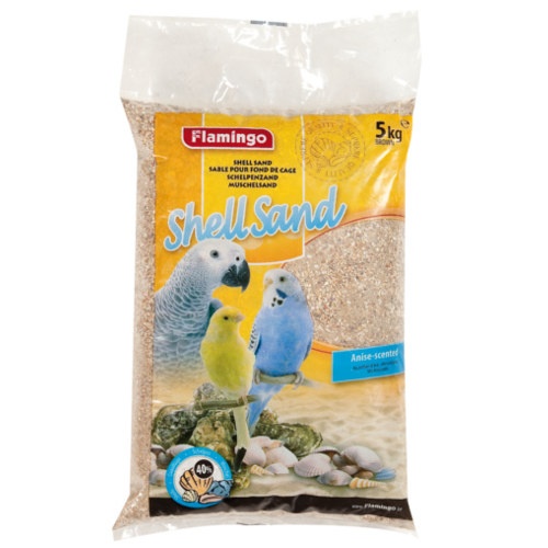 Areia granulada Flamingo com conchas marrons para pássaros