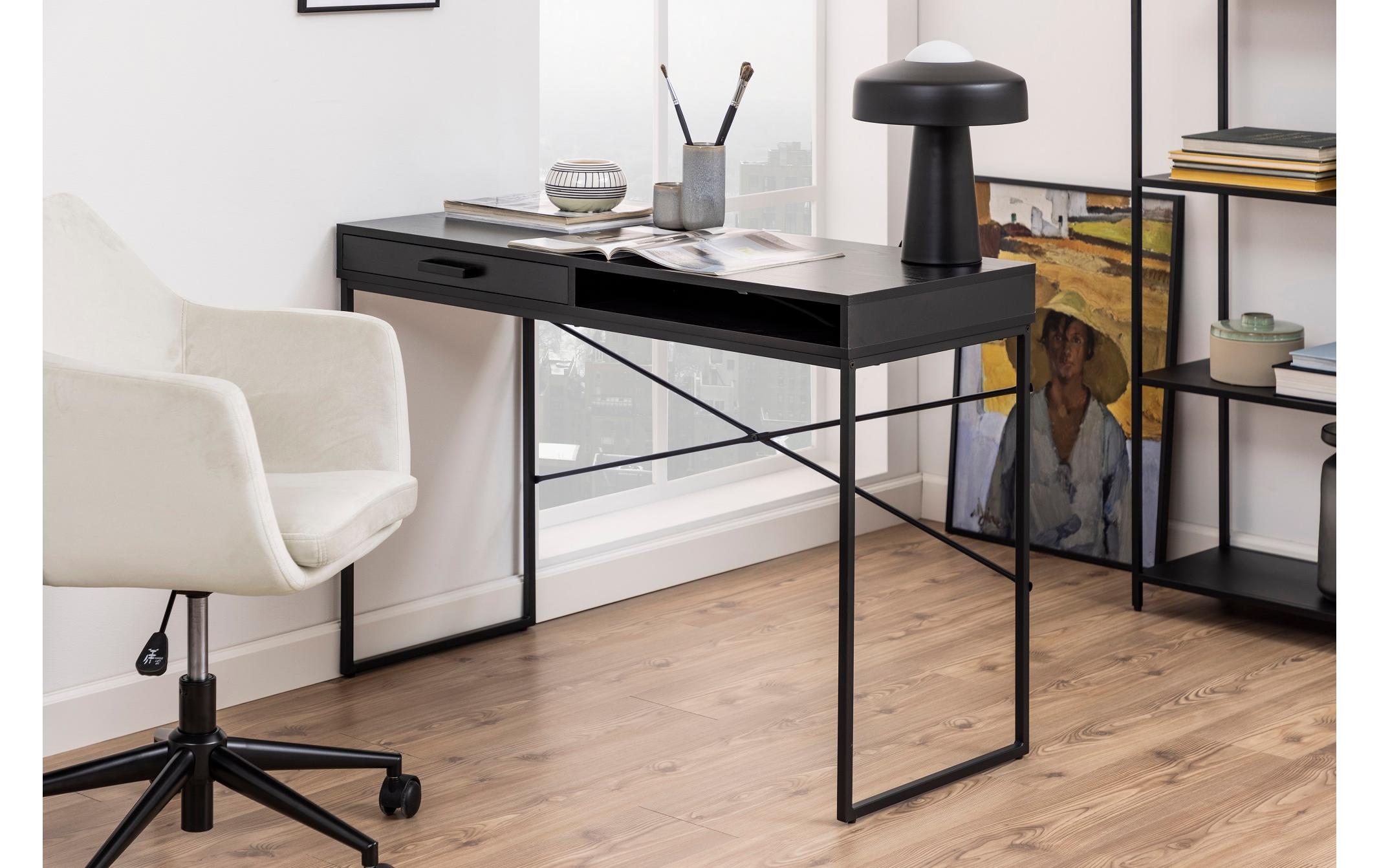 Tisch Seaford, Schwarz matt / Schwarz matt<br>Bürotisch im modernen Industriestil