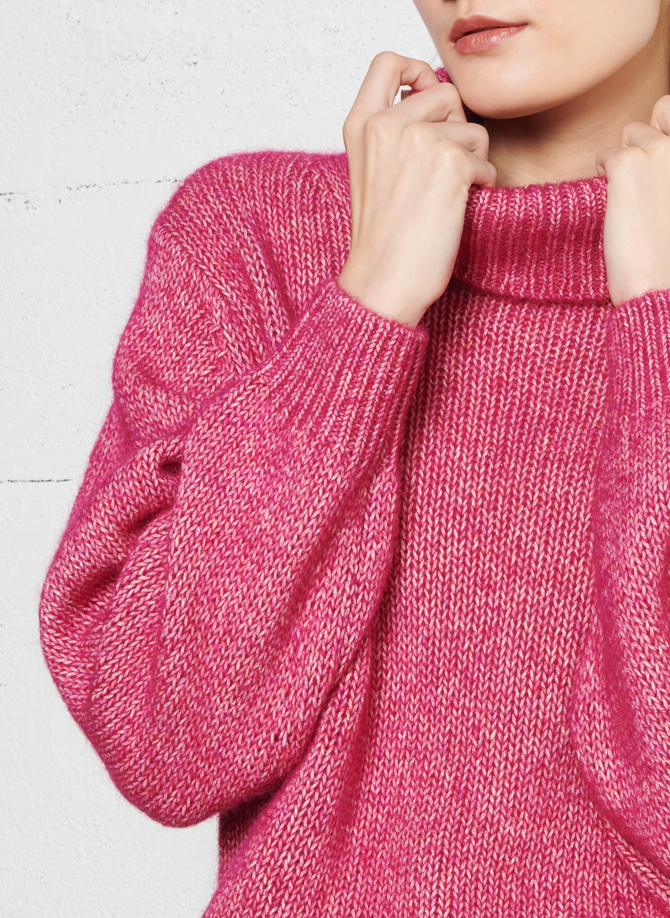 ALOVIE - Pull oversize col roulé en coton mélangé | Rose