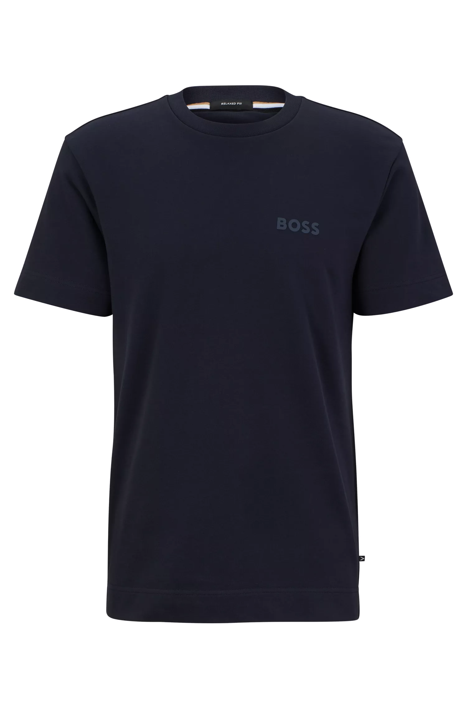 Camiseta BOSS preta de modelagem relaxada em tecido de alta performance com logo tonal.