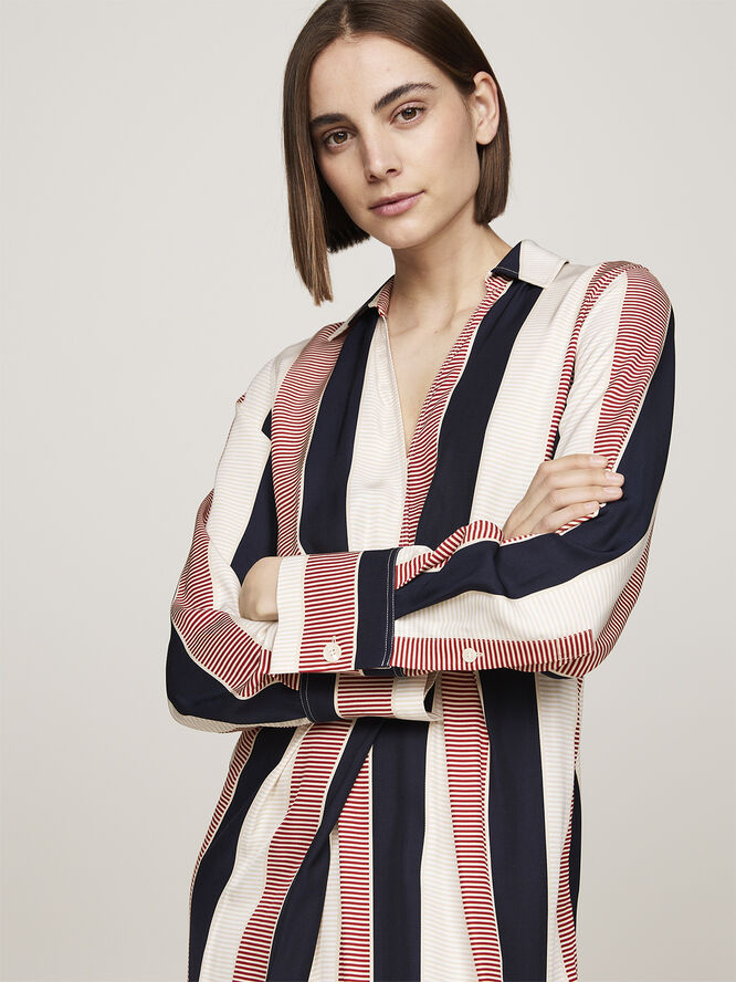 Tommy Hilfiger GLOBAL STP VIS DRAPED MIDI DRESS Ladder global stp/ country ivory