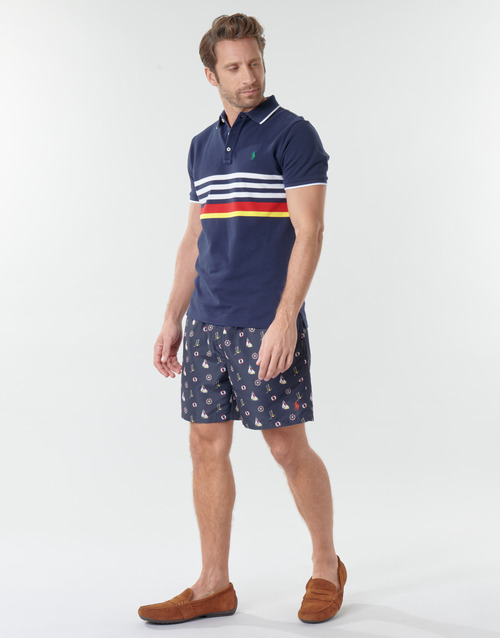 Polo Ralph Lauren - POLO AJUSTE DROIT RAYE AVEC DETAILS DE COL ET DETAILS MANCHES EN Marino
