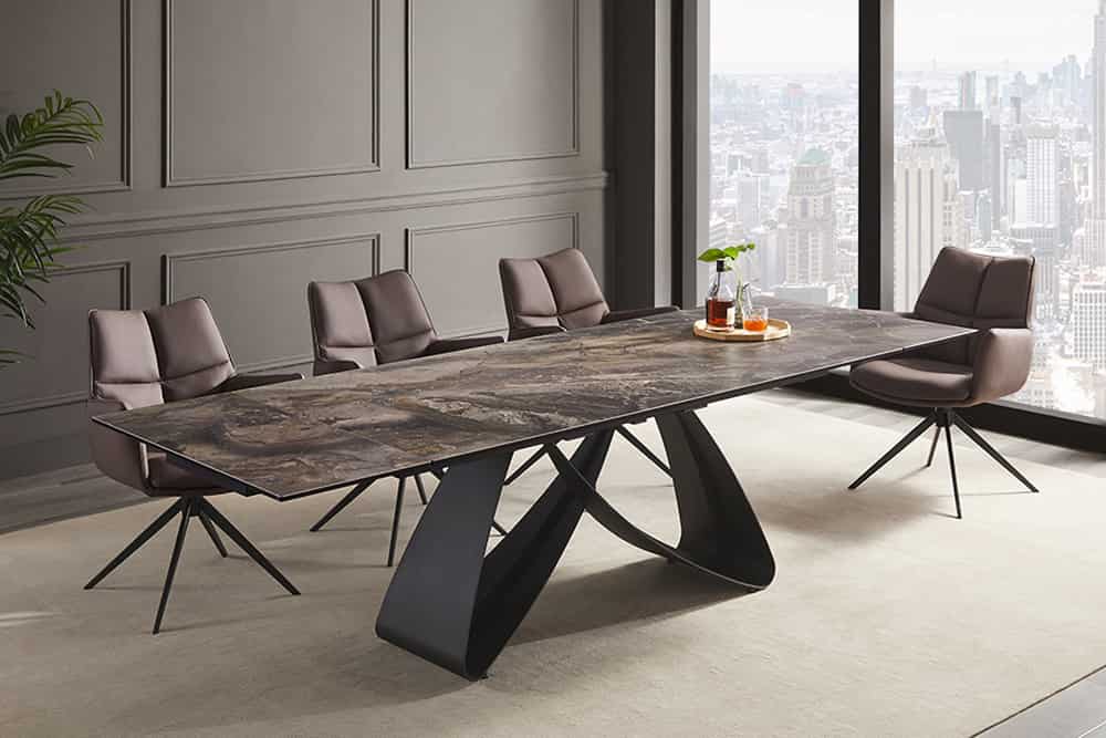 Ausziehbarer Esstisch INFINITY 180-260cm taupe Keramik Marmor schwarz Metall