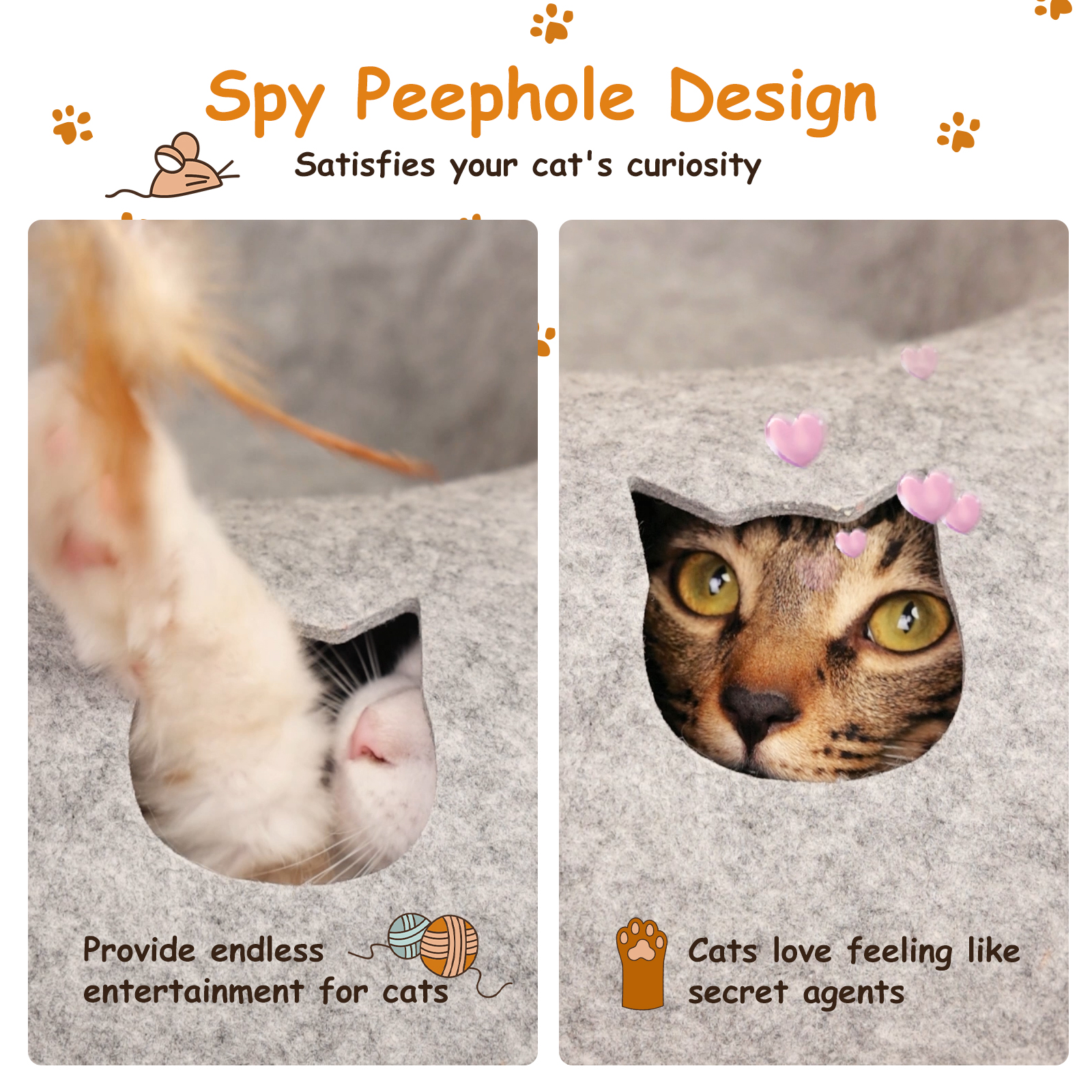 Túnel de feltro Nobleza para gatos, cama removível com zíper, casinha para gatos de interior.