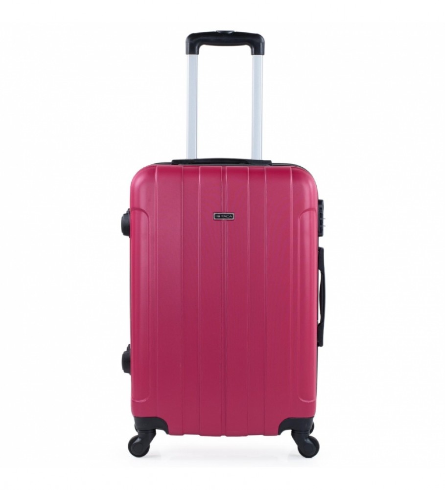 Mala de viagem rígida média ITACA com 4 rodas, cor morango, modelo 771160 (63 x 42 x 24 cm).