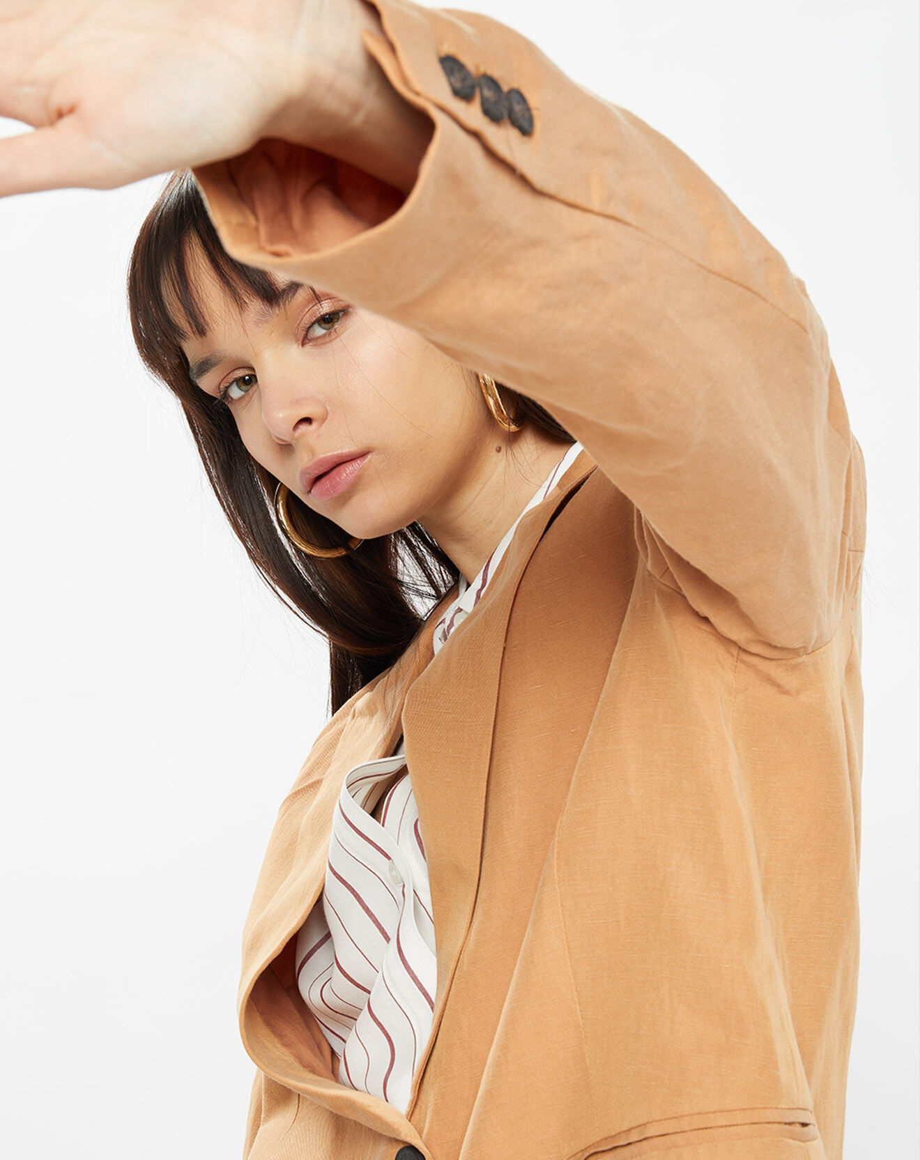 Galeries Lafayette Veste blazer à teneur en Lin Luciole camel