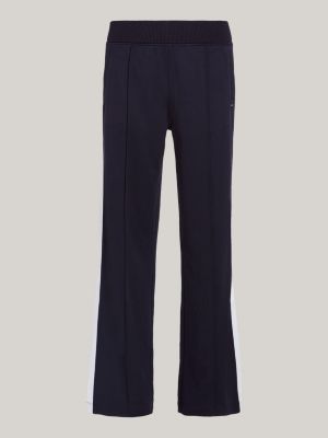 Calça de moletom esportiva de cintura média com listras contrastantes