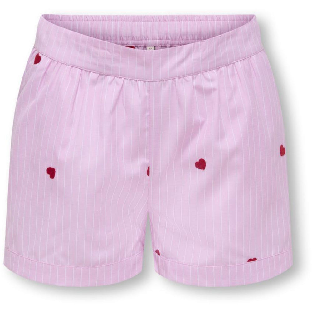 Køb kids ONLY Begonia Pink Cloud Dancer/Emb Red Hearts Kognew Lina Stripe Emb Shorts Wvn