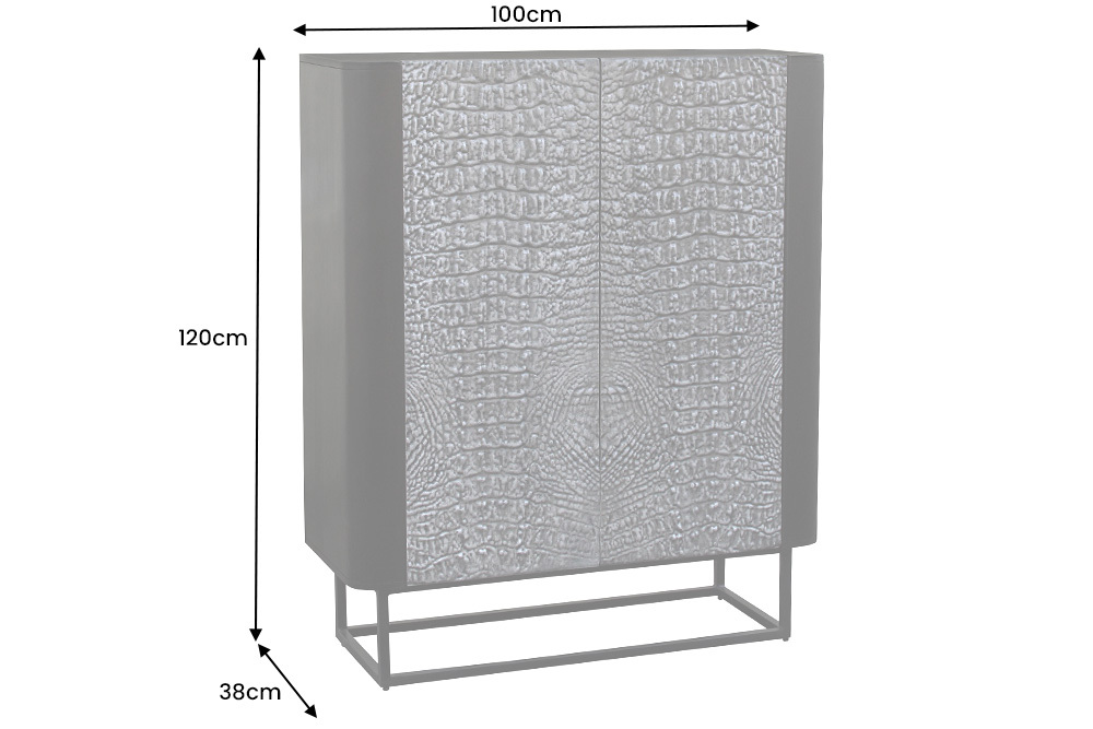Handgefertigtes Highboard CROCO 120cm braun Mangoholz massiv 3D-Design