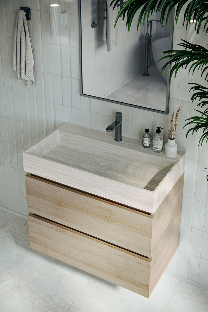 Fontana White Travertin badkamermeubel beach eiken 80cm met kraangat