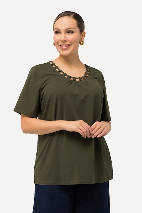 T-Shirt, CutOut-Zierband, Rundhals, Halbarm
