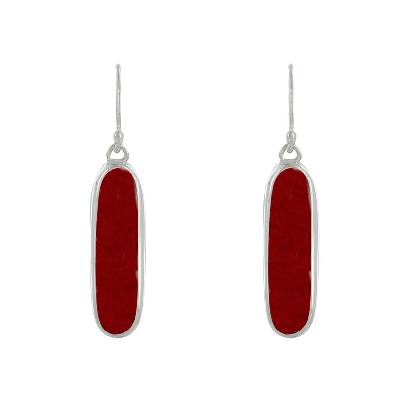 Boucles d'Oreilles Argent Rectangle Ovale Couleur Corail