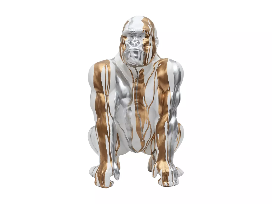 Statue Gorille Blanc Coulure Dore Argente H45cm