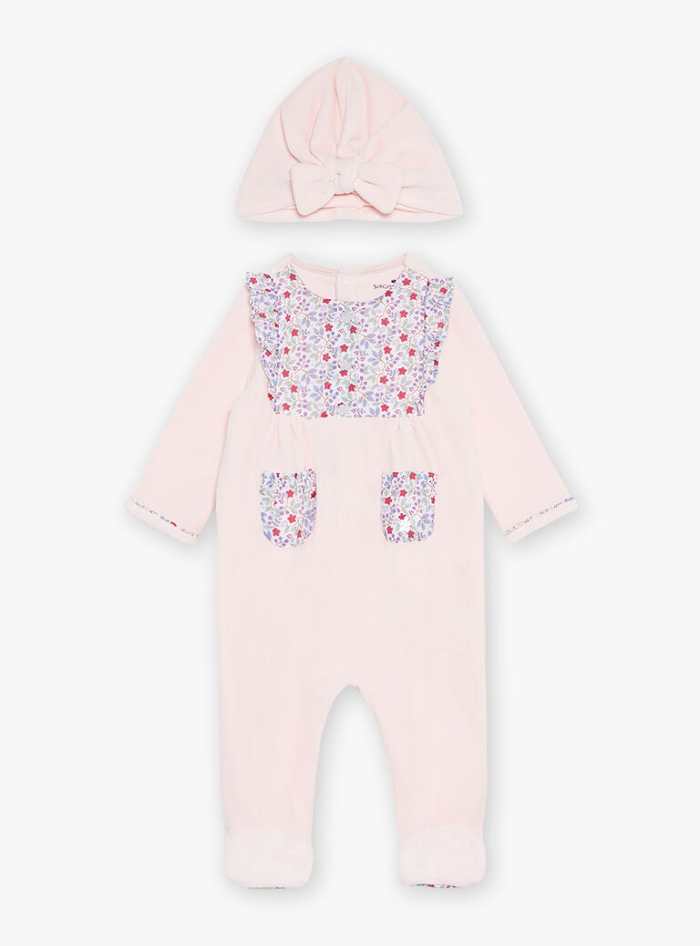 Grenouillière et bonnet rose en velours