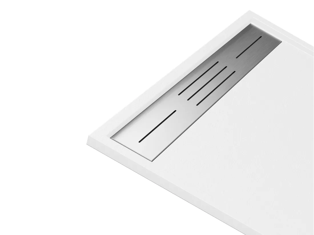 Receveur extra-plat à poser ou à encastrer découpable en résine SMC avec siphon - Blanc - 160 x 90 cm - LYROSA