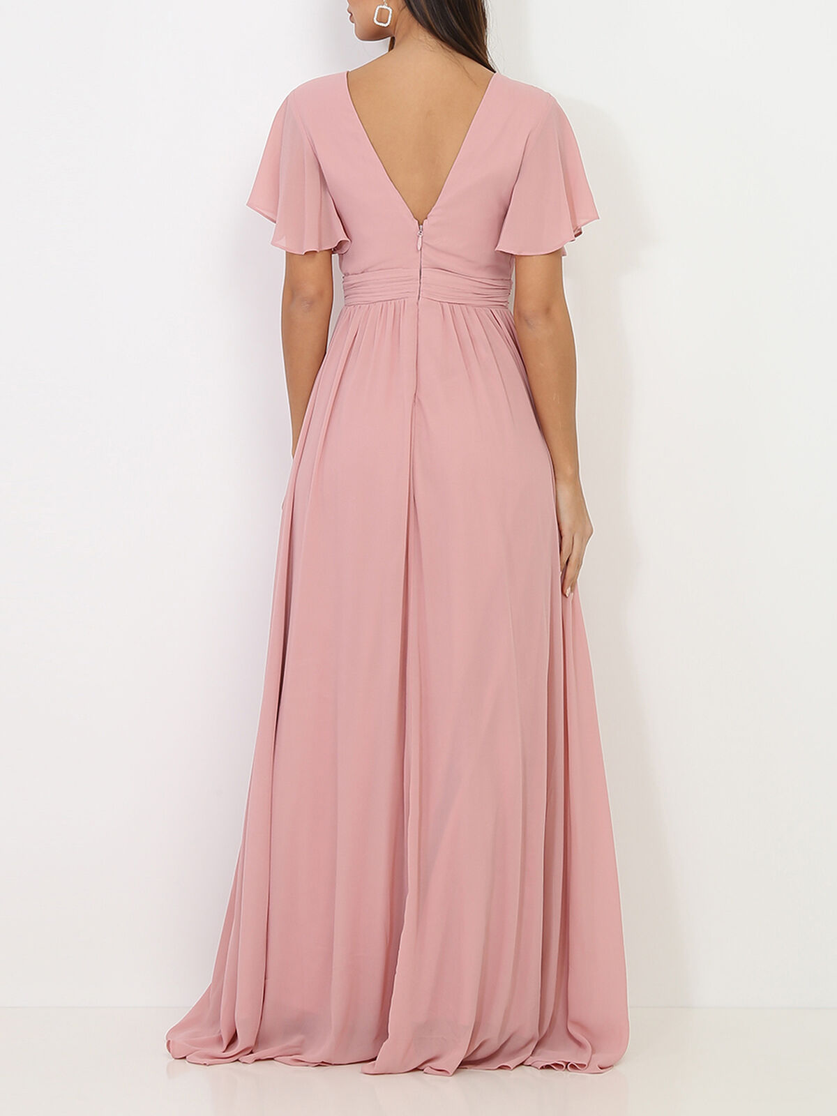 Robe longue à manches papillons- Vieux rose