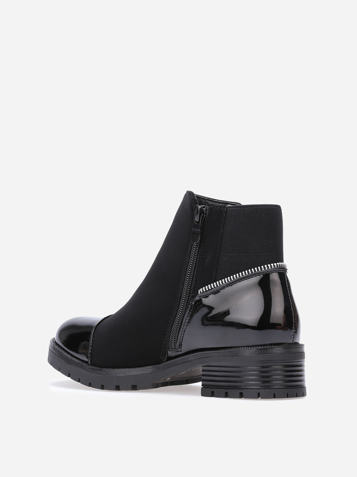 Bottines multi-matières à zip décoratif- Noir