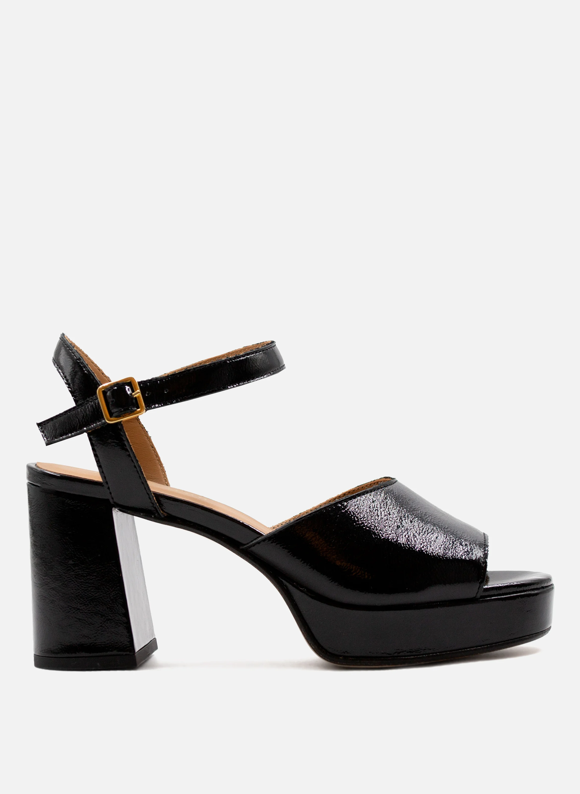 Sandales plateforme cuir vernis | Noir