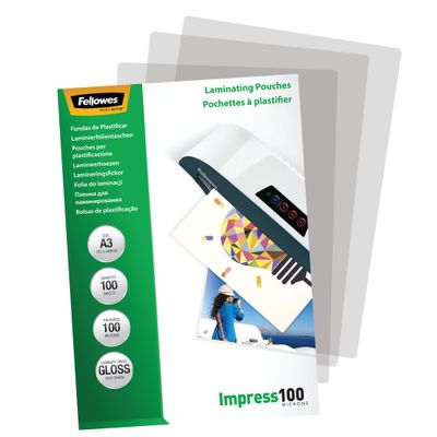 Fellowes - 100 pochettes de plastification A3 (303 x 426 mm) - 100 microns - brillantes