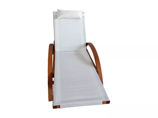 Transat en bois et toile PVC blanc NAARI