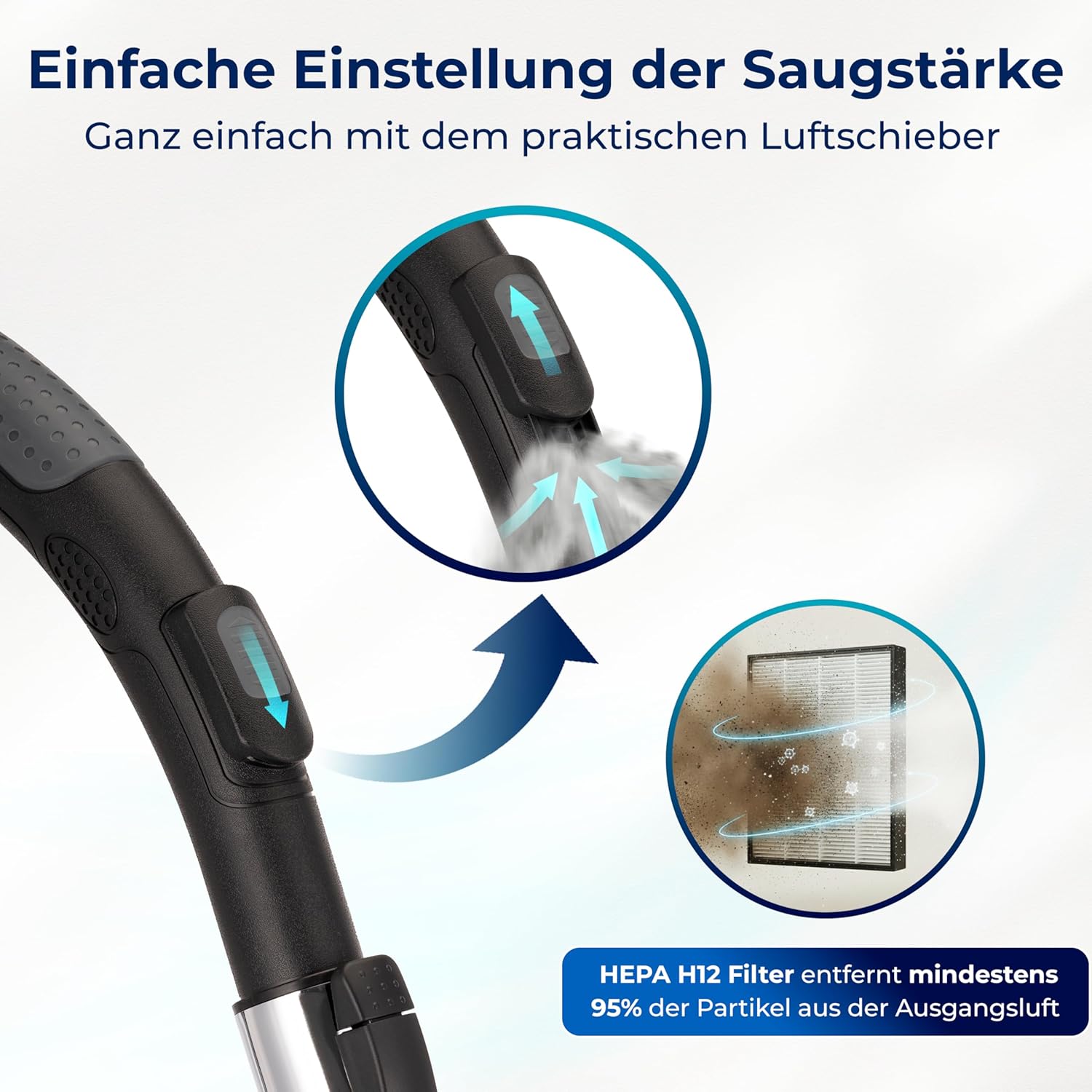 KLAMER Staubsauger Beutellos, Bodenstaubsauger ohne Beutel, Ideal für Haustierbesitzer gegen Tierhaare, 850 Watt, 9 m Aktionsradius, 3L Staubbehälter, Waschbarer Hygiene HEPA 12 Filter