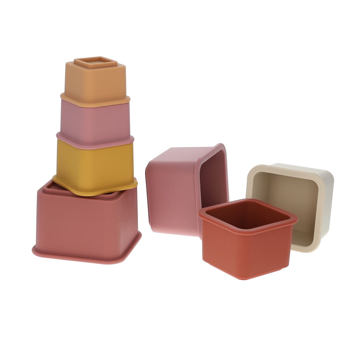 Jeu de cubes en silicone à empiler rose Amande