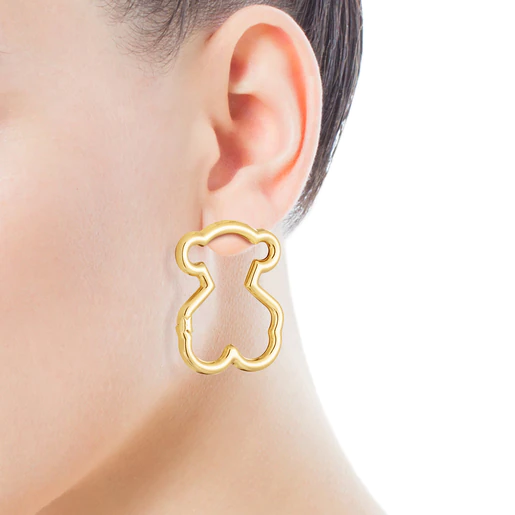 Brincos grandes de urso com banho de ouro 18k sobre prata Hold