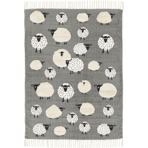 Tapis chambre d'enfant - petits moutons - gris et beige - 75 x 150 cm