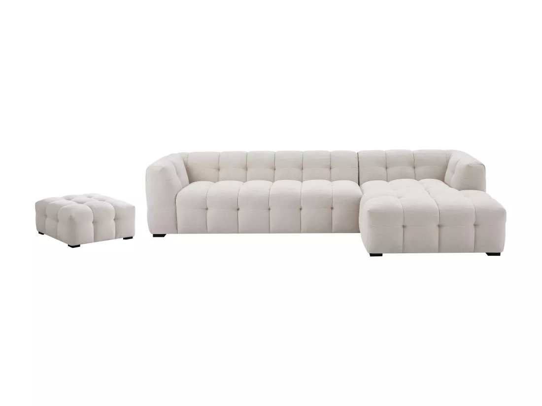 Canapé d'angle droit et pouf en tissu chiné beige DILOME de Pascal Morabito