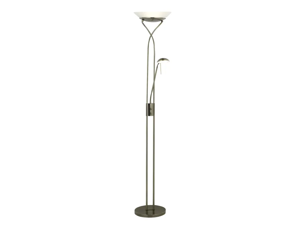 Brilliant Ollie - Torchiere-gulvlampe med læselys - LED x 2 - total: 22.5 W - klasse F - varmt hvidt lys - 3000 K - antik messing