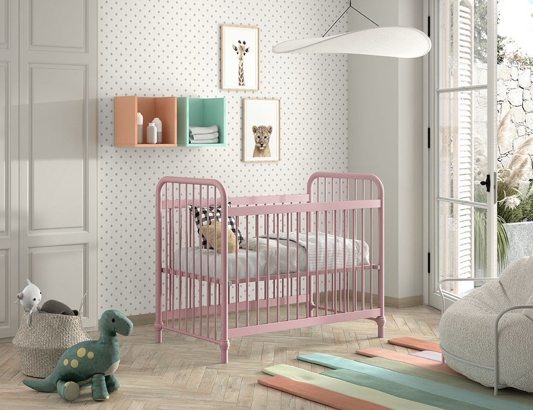 Babybett BRONXX - pink matt - Metall - 60x120 cm