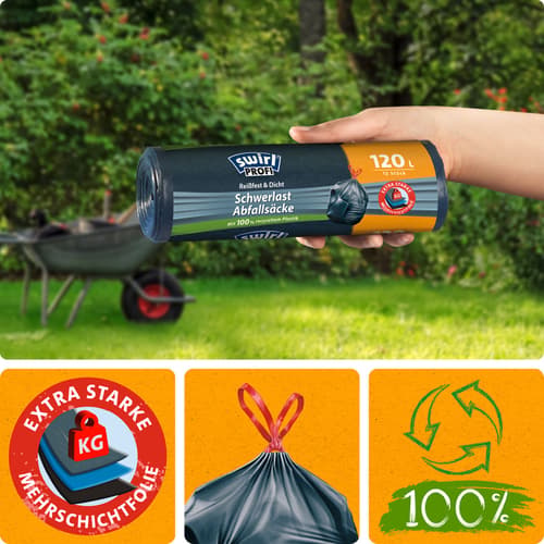 Swirl 120 l Schwerlast-Säcke Profi mit Zugband Reißfest & Dicht