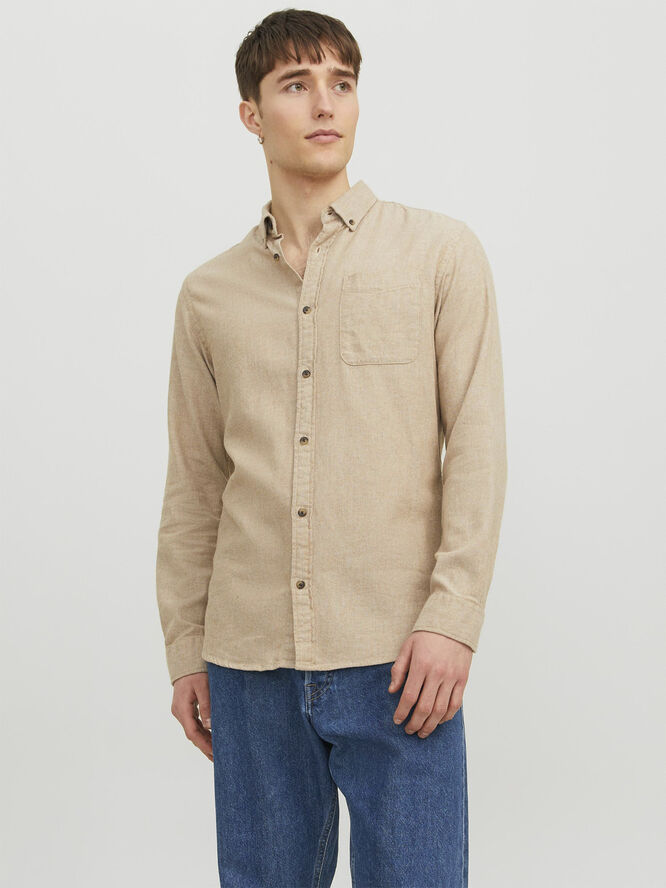 Jack & Jones JJECLASSIC MELANGE SHIRT LS SN Oatmeal