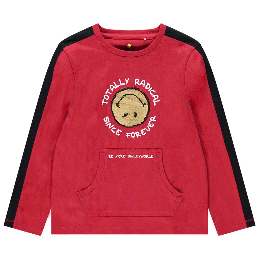 T-shirt manches longues avec Smiley en sequins magiques - Rouge
