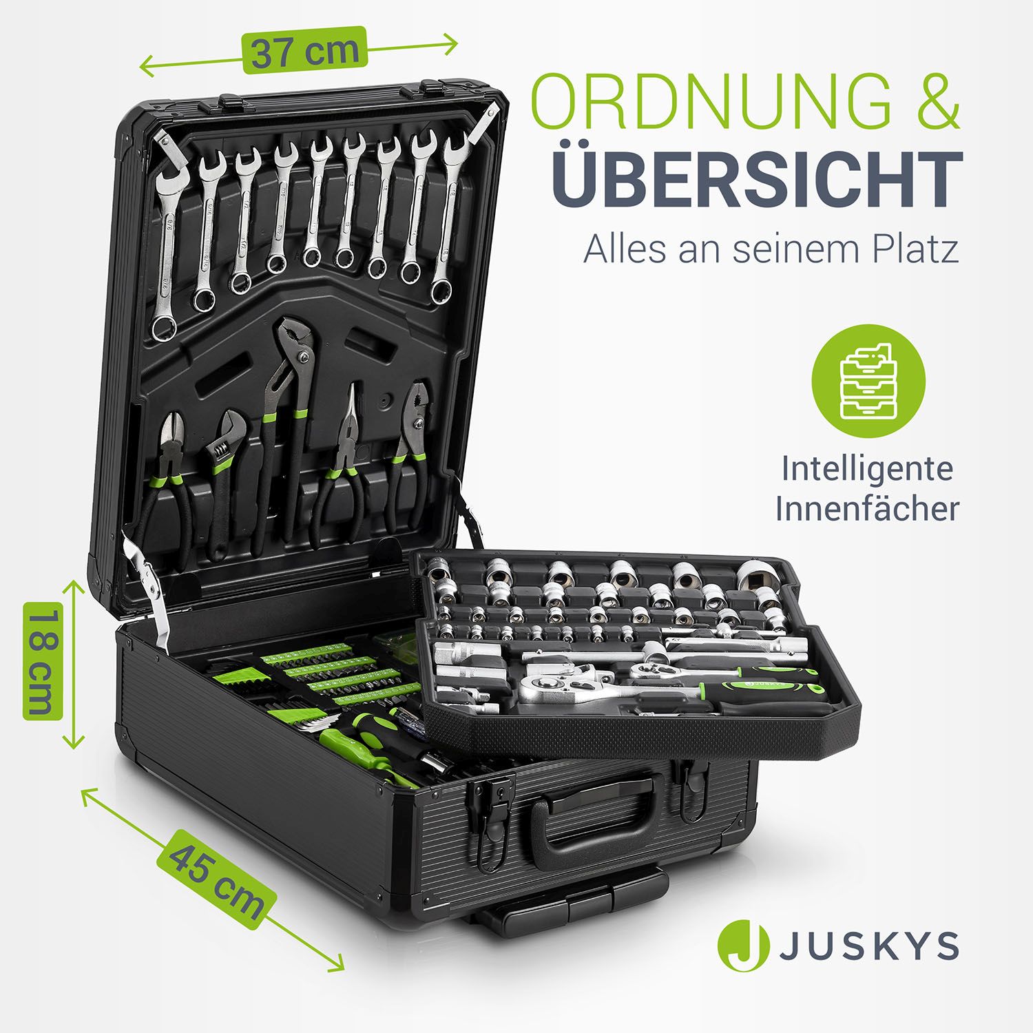 Juskys Werkzeugkoffer - 1200 teiliges Werkzeug Set, Werkzeugtrolley gefüllt, Werkzeugkiste, Rollen