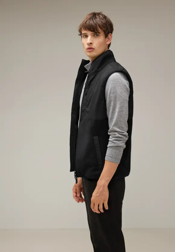 Fleeceweste im Materialmix - Black