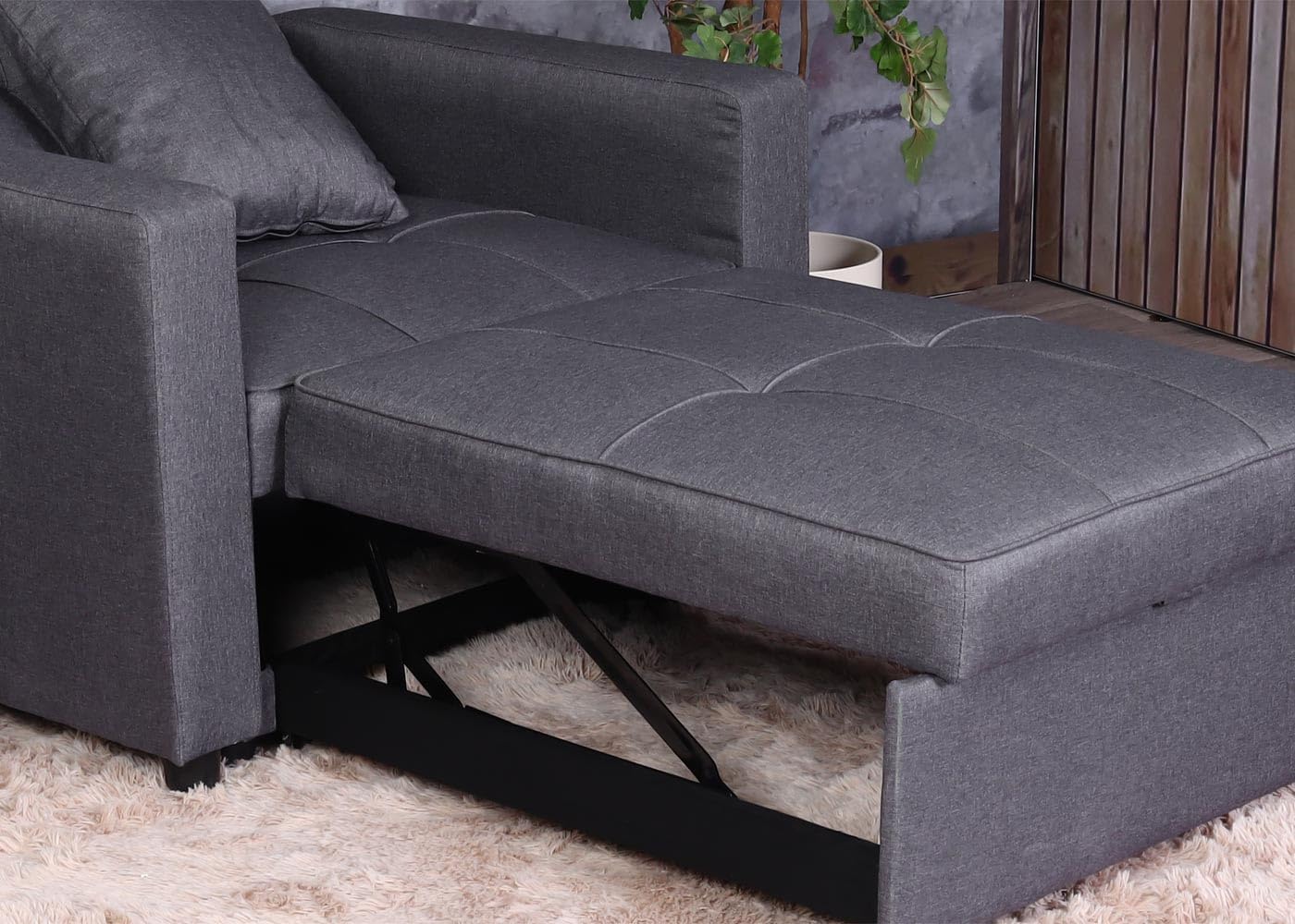 Mendler Schlafsessel HWC-L90, Klappsessel Schlafsofa Gästebett Relaxsessel, Liegefläche 197x103cm Stoff/Textil - dunkelgrau