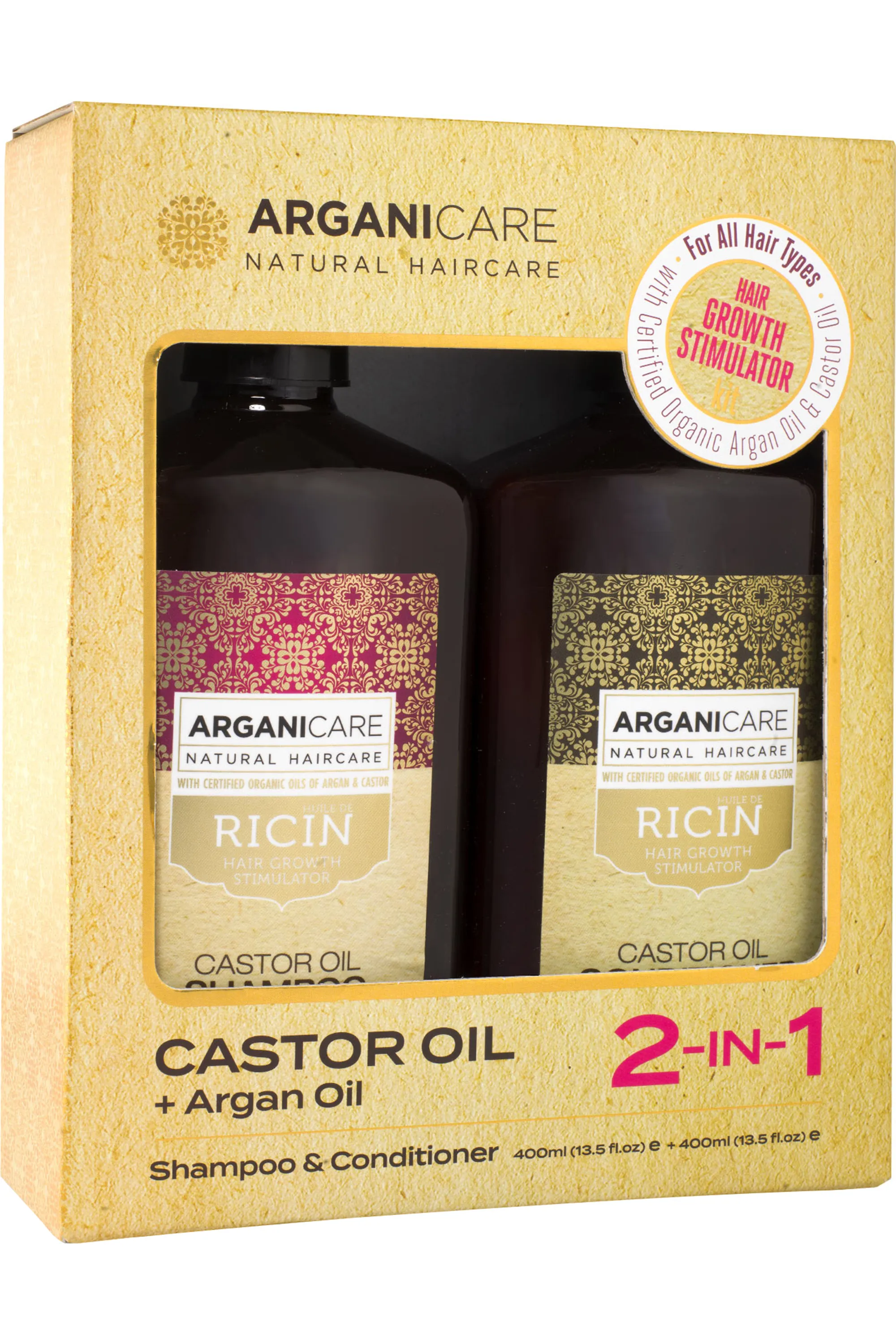 Arganicare Duo shampoing + après-shampoing accélérateur de croissance à l’huile de ricin