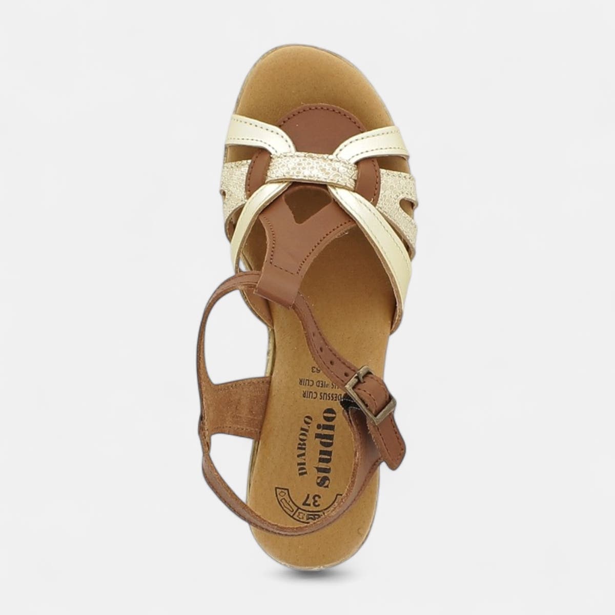 Nu-pieds à talon Femme en cuir cognac