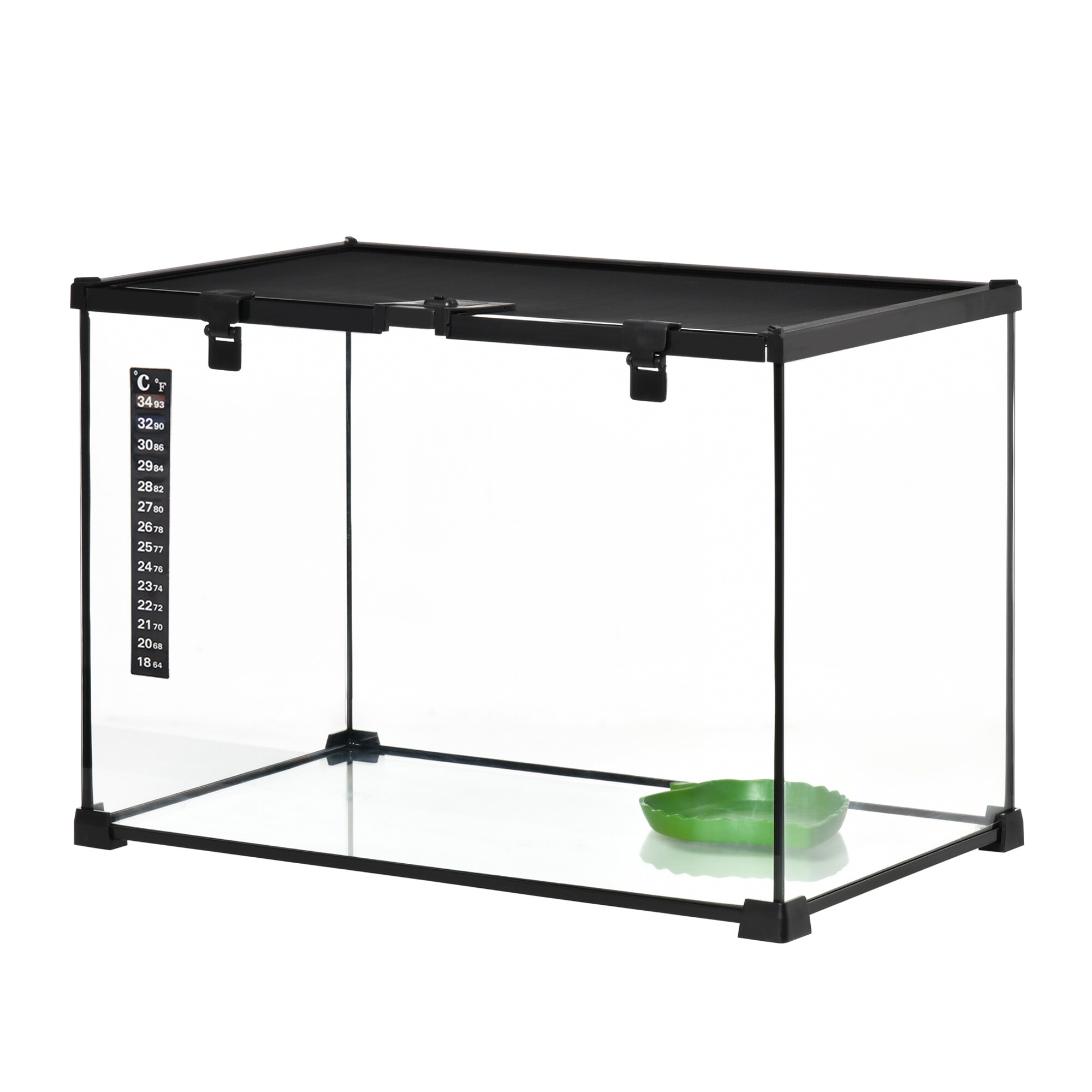 PawHut Terrarium mit Thermometer schwarz 50B x 30T x 35H cm