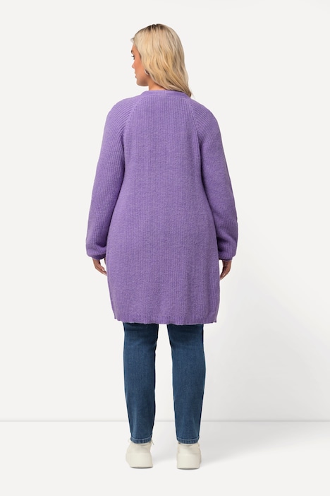Strickjacke, offene Form, V-Ausschnitt, Rippstrick