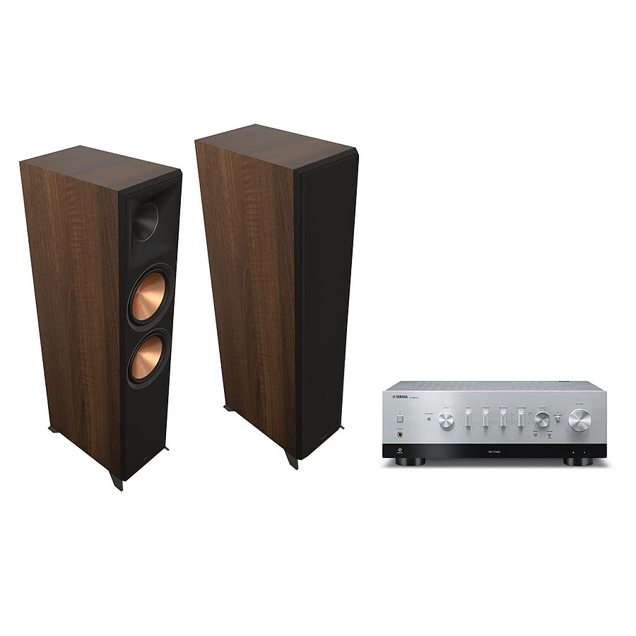 Yamaha R-N800A Argent + Klipsch RP-8000F II Noyer