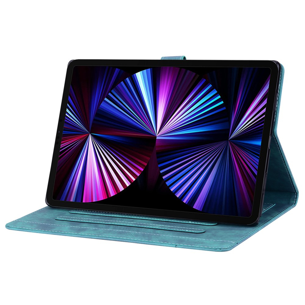 Samsung Galaxy Tab S10 FE  Plus Leder Tasche Flip Cover Blumen Imprint   S-Pen Halterung - Hellblau