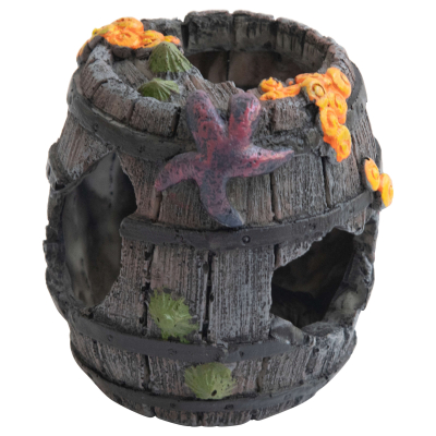 Deep Sea Aquariumdekoration Fass mit Seestern 8.5x8.5x9cm