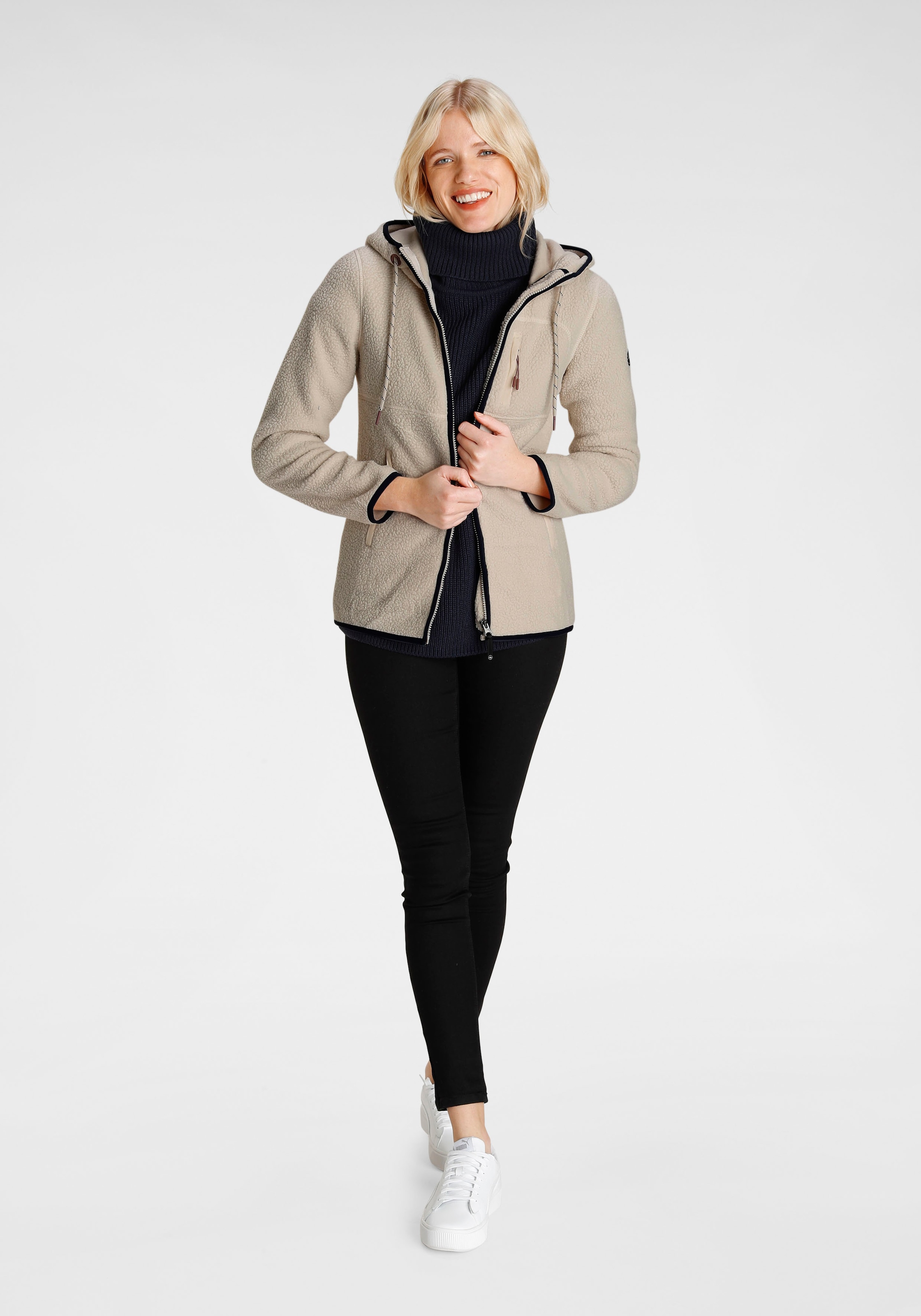 Polarino Fleecejacke mit Kapuze für kalte Tage,  aus schnell trocknendem Material,  Regular Fit