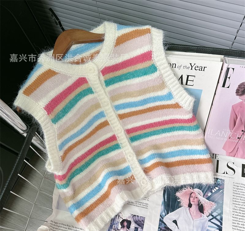staybabes - Gestreept vest met ronde hals en knoopjes