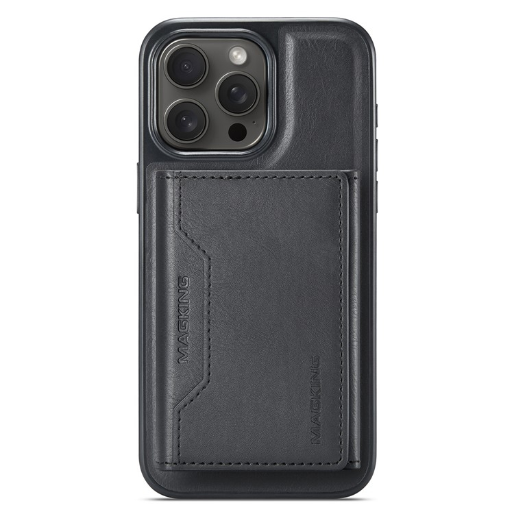 iPhone 16 Pro Max MagSafe Leder Hardcase Hülle mit 8 Kartenfächern   Kickstand (RFID Schutz) - Schwarz
