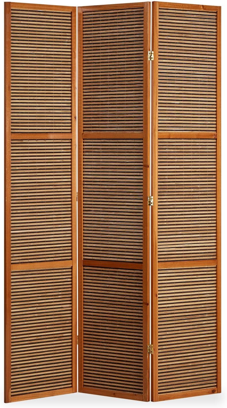 Homestyle4u 873, XL Paravent Raumteiler 3 teilig Raumtrenner Bambus Holz, Braun, Höhe 2 m