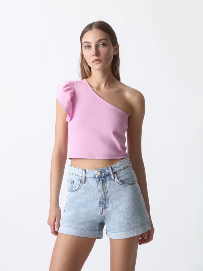 Top assimétrico com babado - Rosa